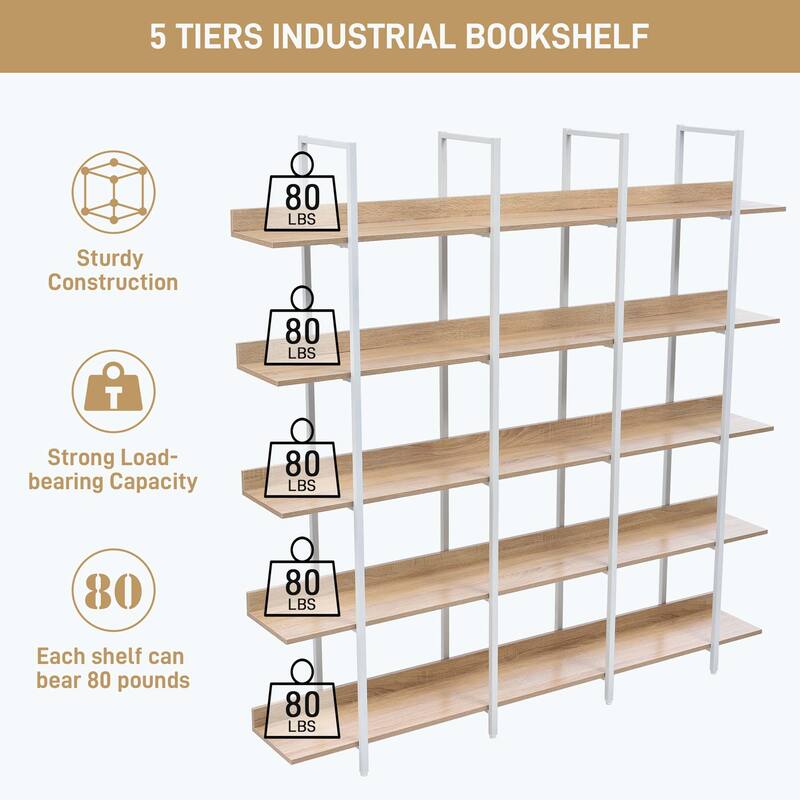 5 Tier Bookcase Home Office Open Bookshelf
