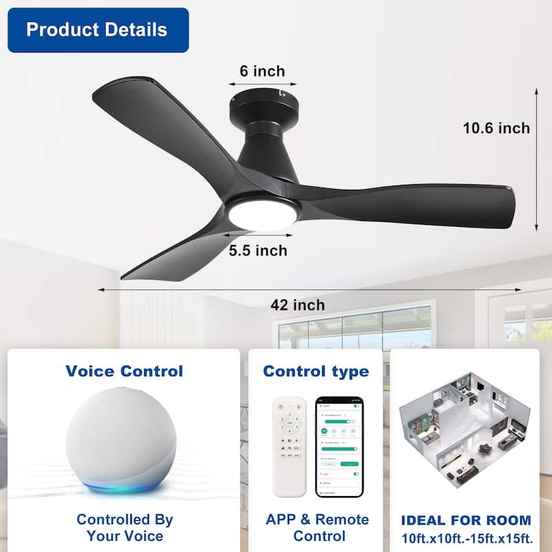 Ceiling Fans with Lights and APP: Flush Mount Low Profile Ceiling Fan for Bedroom - Dimmable Indoor Outdoor Fan
