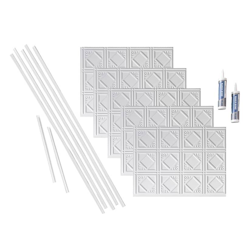 FASÄDE Traditional Style 4 Decorative Vinyl Backsplash Panel - 15 Sq Ft Kit - Matte White