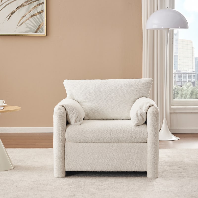 Fixed-Modern Accent Chair - Plush Chenille Single Seater in Ivory White