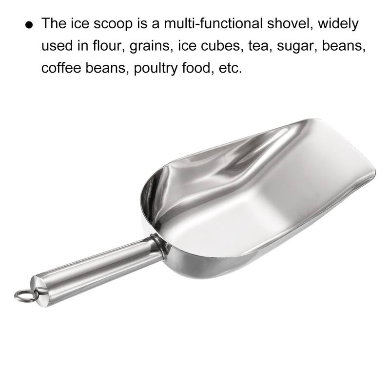 Ice Scoop with Hanging Loop Stainless Steel 9.1x2.4" Flour Food Shovel - Silver