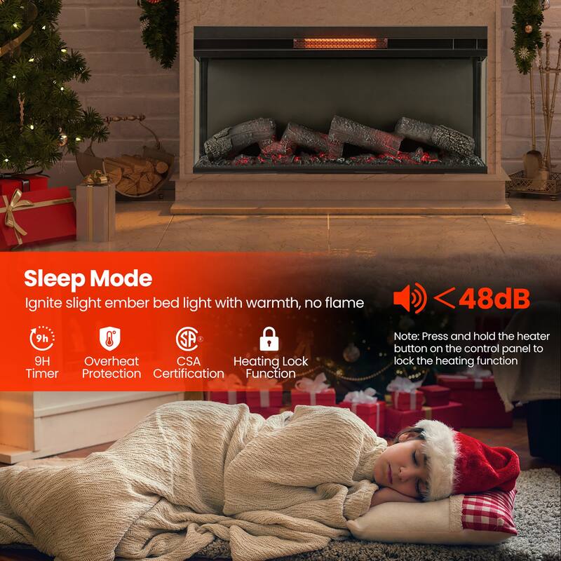 Gymax 36 Inches 3-Sided Glass Electric Fireplace w/ Remote Control