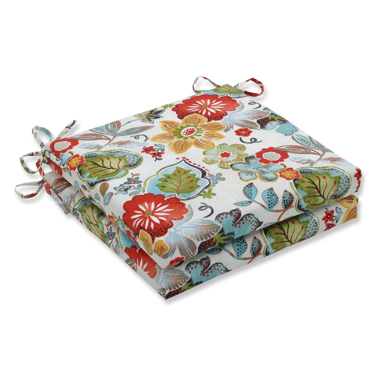 Shop Set Of 2 Rustic Floral Print Outdoor Patio Chair Seat Cushions With Ties 20 Blue Overstock 16613687