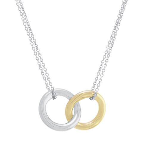 Sterling Silver Two Tone Double Circle with Double Chain Necklace