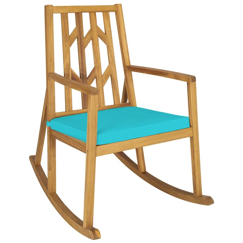 Gymax Outdoor Acacia Wood Rocking Chair Wooden Patio Rocker w/ - Turquoise