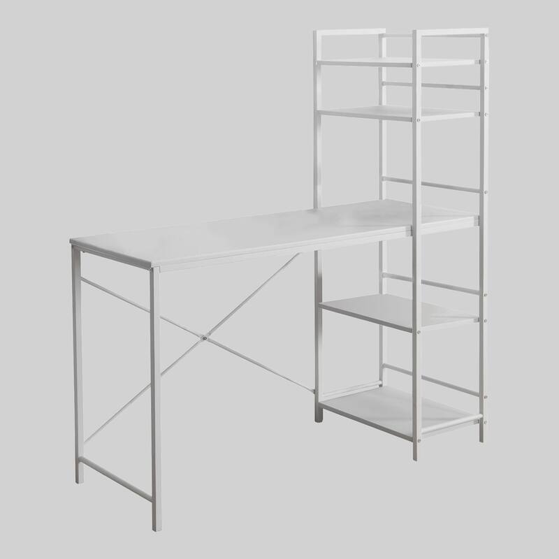 48" Modern Computer Desk with 4 Storage Shelves, Contemporary Design for Home Office, Laptop and Work - White