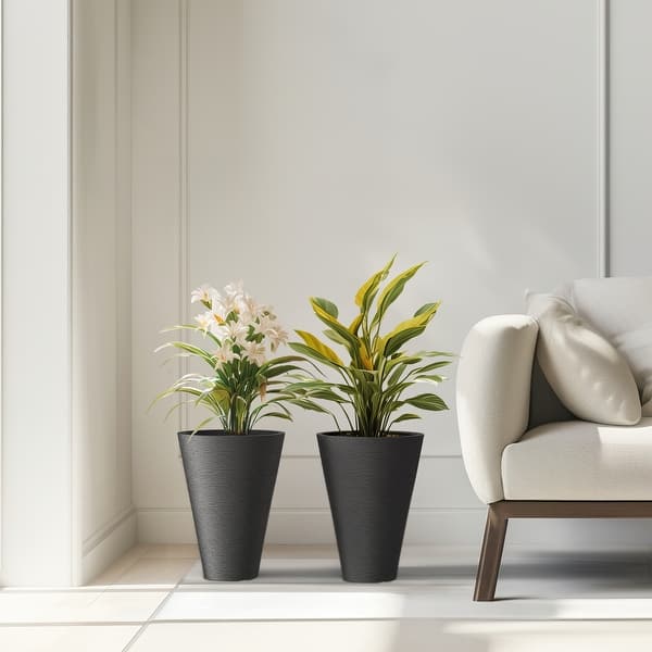 Black Tall Plastic Round Plant Pots / Large Indoor and Outdoor Flower  Planters, 2 Piece Set - On Sale - Bed Bath & Beyond - 40107348