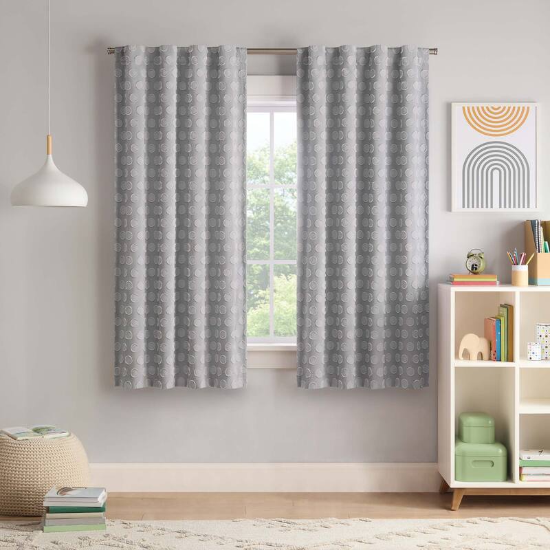 Eclipse Kids Dot Clip 100% Blackout Rod Pocket Back Tab Curtain Panel - 63x40