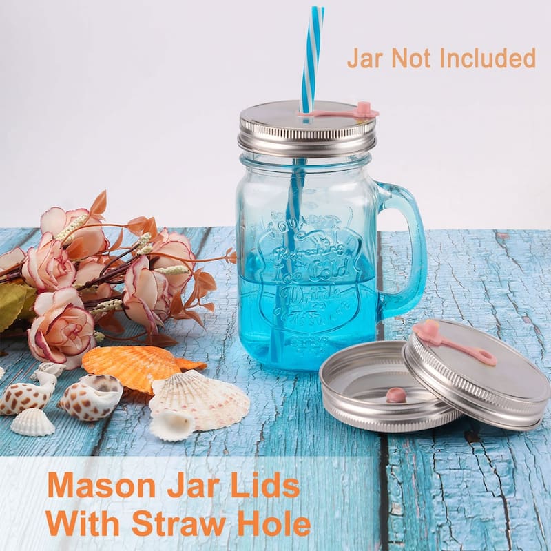 Home 2pcs Wide Mouth Jar Lids w Straw Hole for Mason Bottle Jar Caps