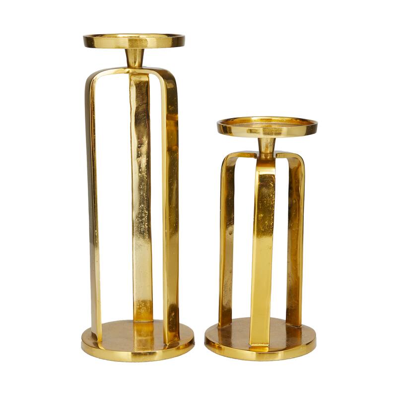 CosmoLiving by Cosmopolitan Black, Silver or Gold Aluminum Pillar Geometric Candle Holder (Set of 2) - S/2 14", 10"H