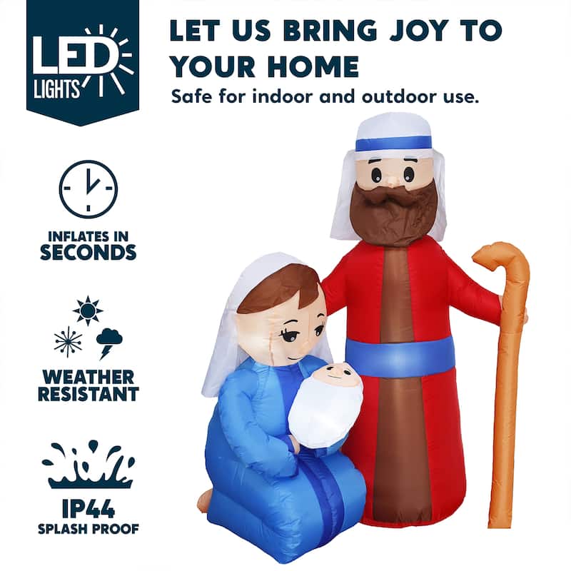 Joyfy 6 FT Tall Christmas Inflatable Jesus Family Decoration with Built-in LEDs, Blow Up Inflatables