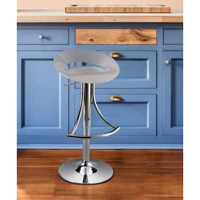 HomeRoots White and Silver Acrylic and Metal Low Back Adjustable Height Bar Chair