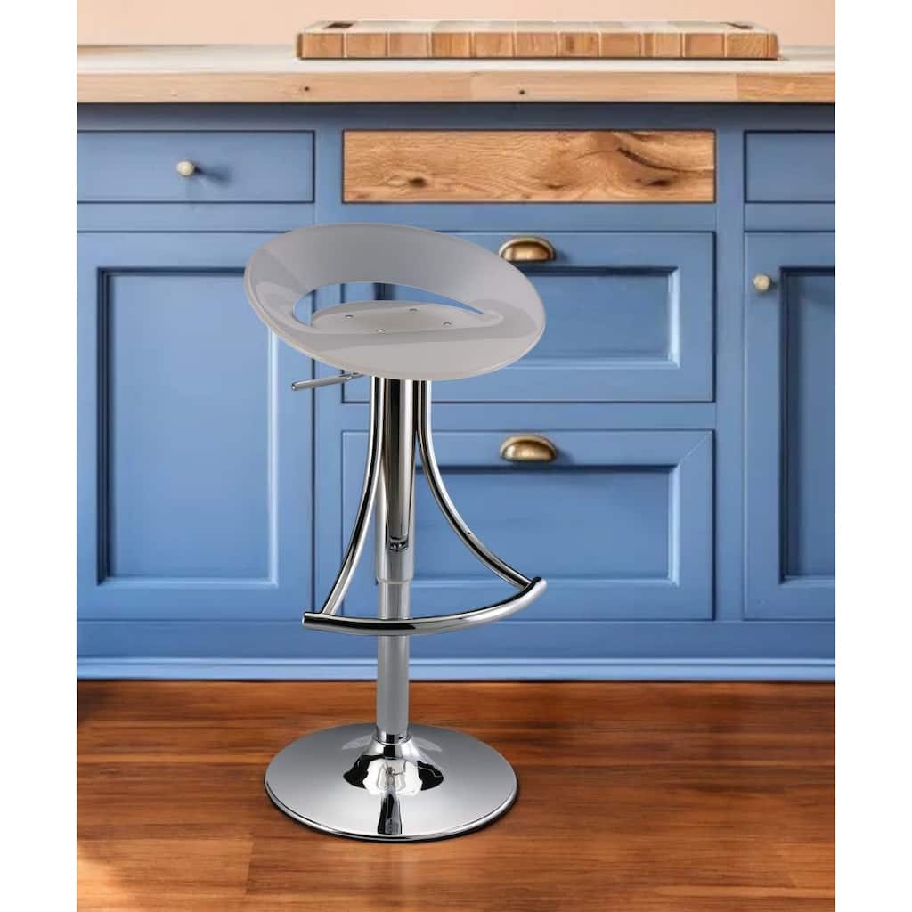 HomeRoots White and Silver Acrylic and Metal Low Back Adjustable Height Bar Chair