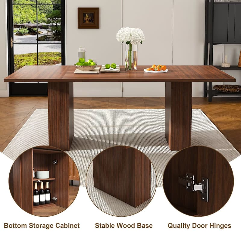 78" Dining Table with Storage Base in Natural Wood Veneer