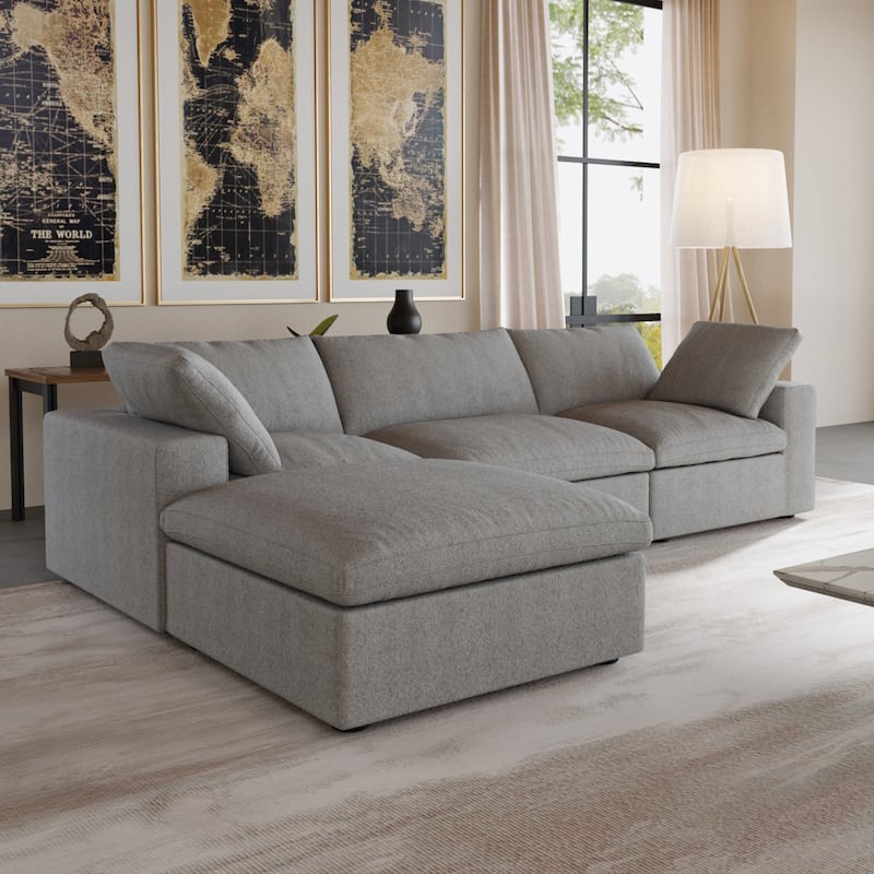 L-shape Linen Upholstered Sofa Multiple Cushions Sectional Couch