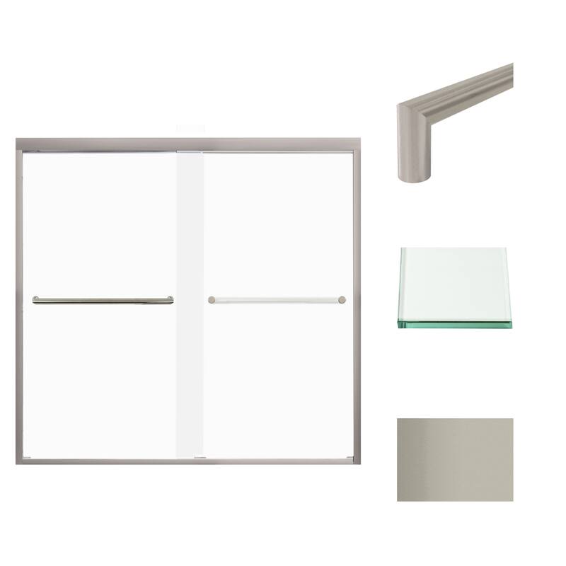 Frederick 59 in. W x 58 in. H Sliding Semi-Frameless Shower Door in Brushed Nickel with Frosted Glass - 60 x 58 - 60 x 58