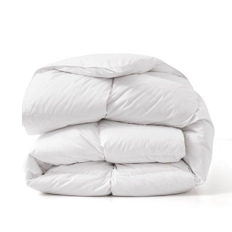 All Season 100% Cotton White Goose Feather Down Comforter with Pinch Pleat Design