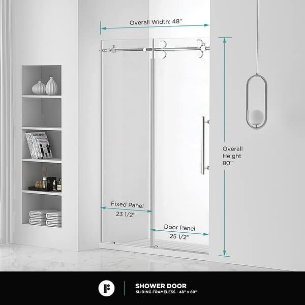 dimension image slide 3 of 25, Fine Fixtures Frameless Clear Sliding Bathroom Shower Door