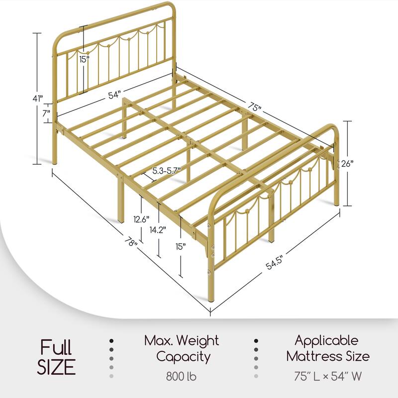 Yaheetech Metal Platform Bed Frame with Vintage Headboard and Footboard Metal Bed Base