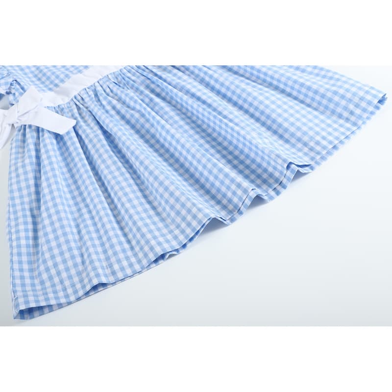 Lil Cactus Light Blue Gingham Ruffle Bow Dress