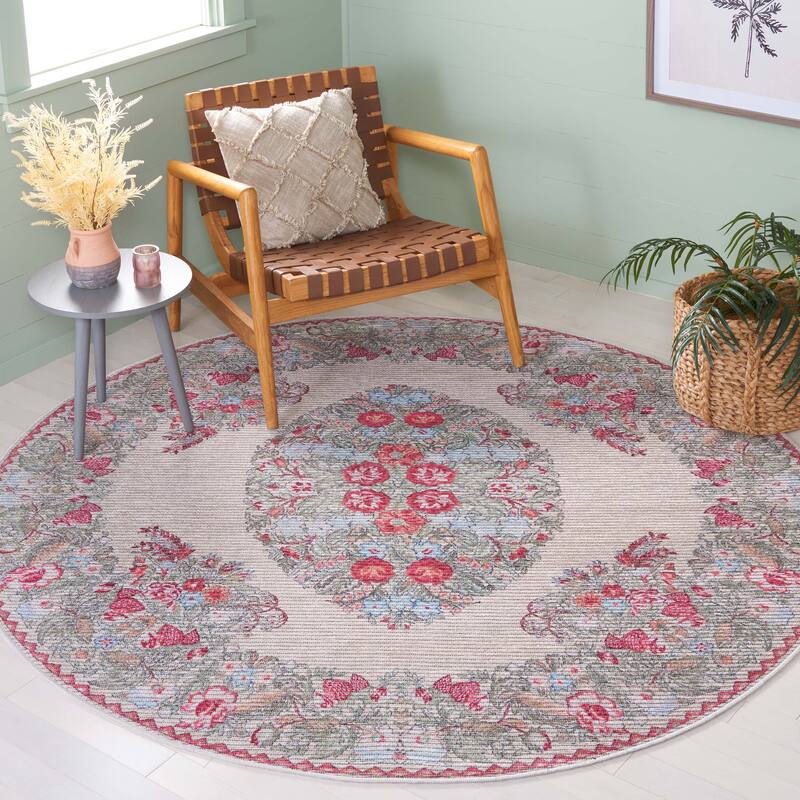 SAFAVIEH Besarabian Machine Washable Sistina French Country Rug - 6'7" Round - Beige/Sage