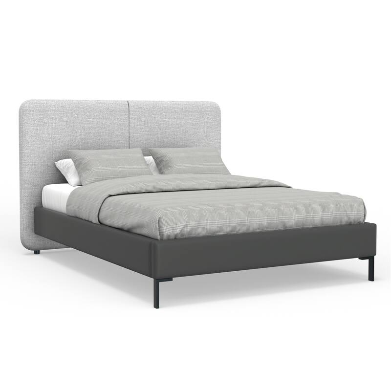 Medieval Majesty Bed - Low Profile Platform Bed - Faux Leather & Linen - Metal Legs - 69"W x 84"D x 51"H