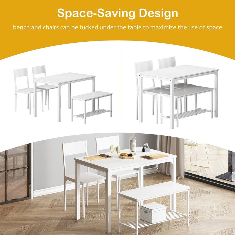4 Person Dining Table Set, Kitchen Table Set for 4,2 Chairs with Backrest,2-Person Bench with Storage, Nesting Furniture Set