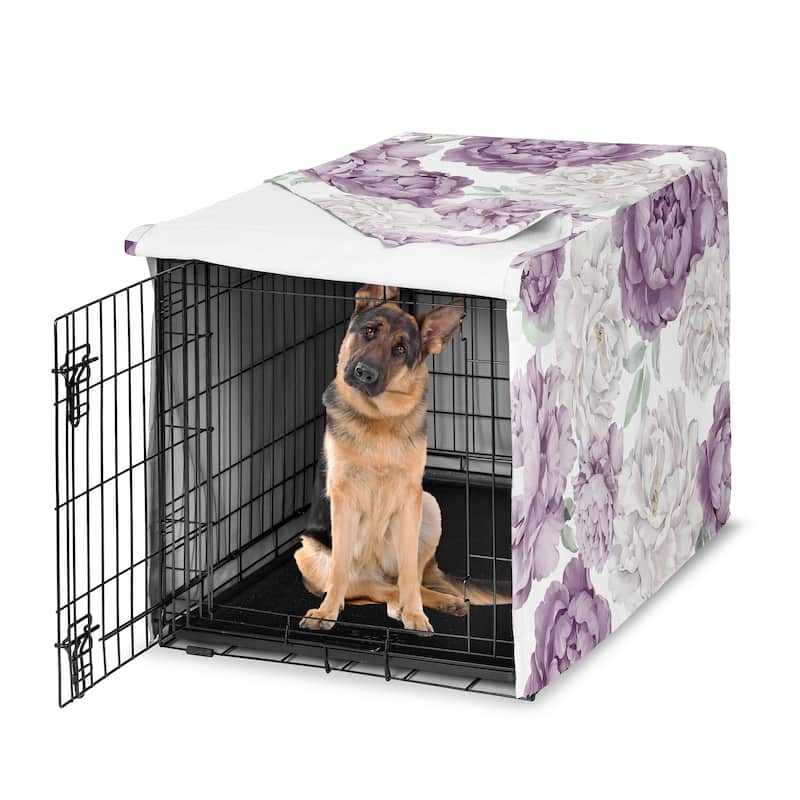 Sweet Jojo Designs Purple Lavender Boho Shabby Chic Floral Girl Dog Crate Kennel Cover 48in. -Bohemian Vintage Garden Watercolor