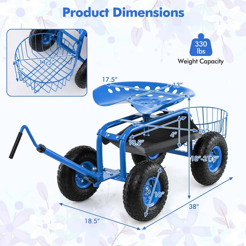Costway Garden Cart Rolling Work Seat Wagon Scooter for Planting with - See Details