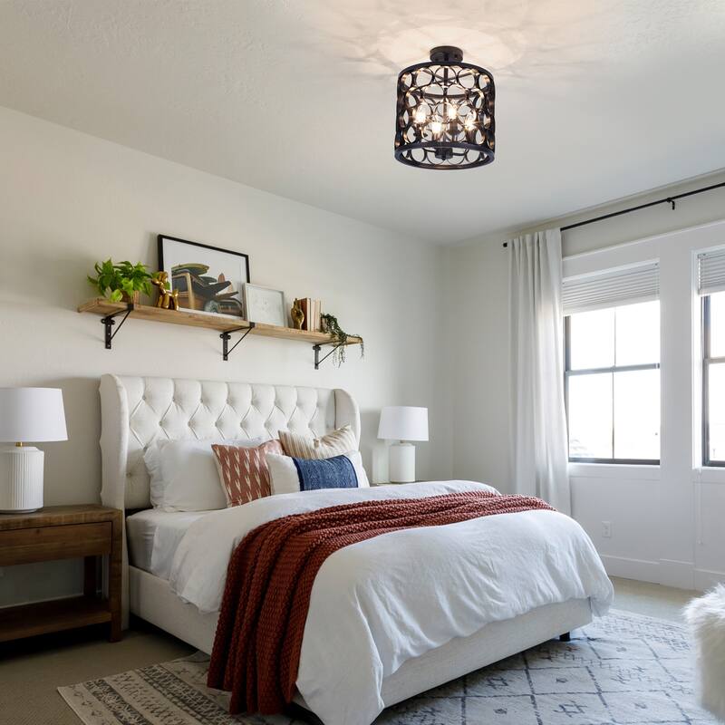 4 - Light Black Metal Ring - Shaped Semi - Flush Mount Ceiling Light - Matte Black