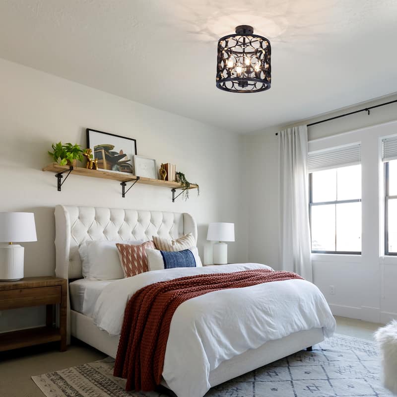 4 - Light Metal Ring - Shaped Semi - Flush Mount Ceiling Light