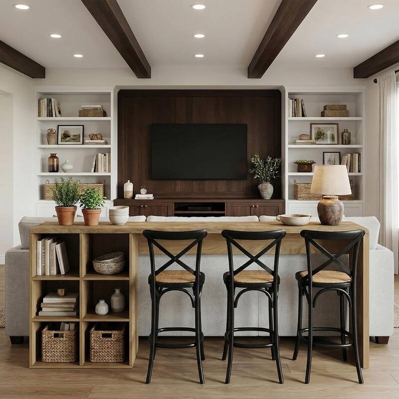 70.9-Inch Bar Table with 6 Cubbies Storage, Long Counter Height Pub Table, Rectangular Farmhouse High Top Home Bar Unit