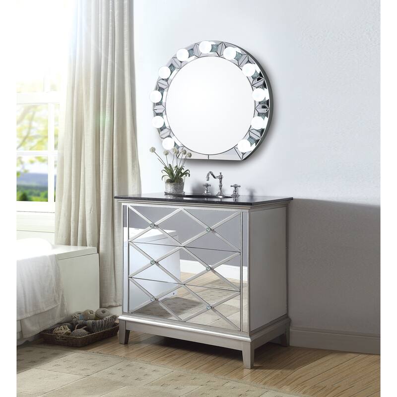 Mirrored & Faux Diamonds Accent Mirror (Assembled)
