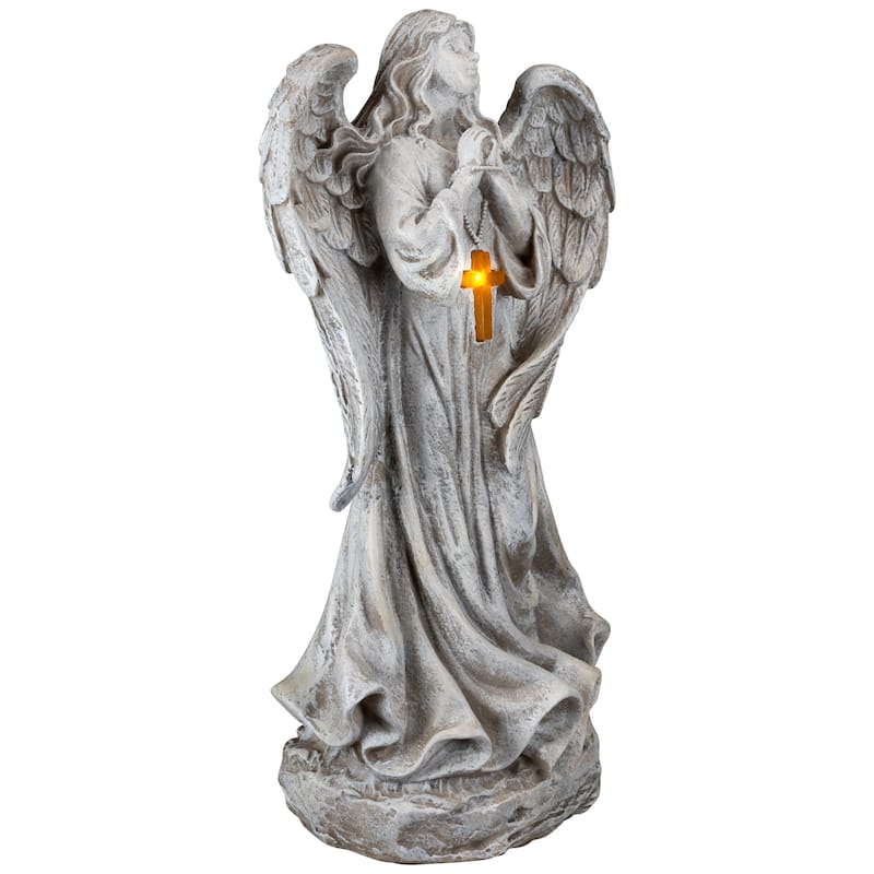 LED Solar Lighted Angel with Cross Garden Statue - 19"