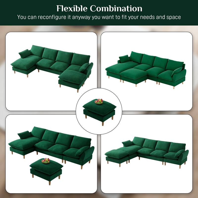 Modern U-Shaped Sectional Sofa Couch with Ottoman Chaise for Living Room