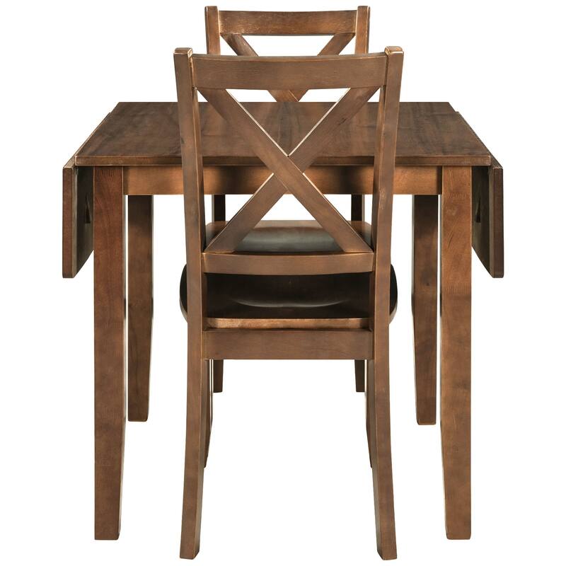 Wooden 3-Piece Breakfast Nook Dining Table Set with Extendable Drop Leaf & Ladder Back Chairs for Small Apartments