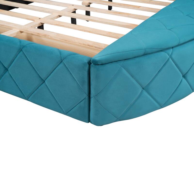 Velvet Queen Platform Bed with Wingback & Storage