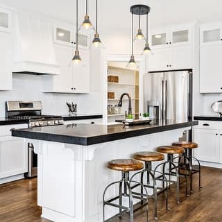 Petia Modern Farmhouse Black 3-light Cluster Glass Kitchen Entryway Pendant Lights - D 14.5'' x H 66''