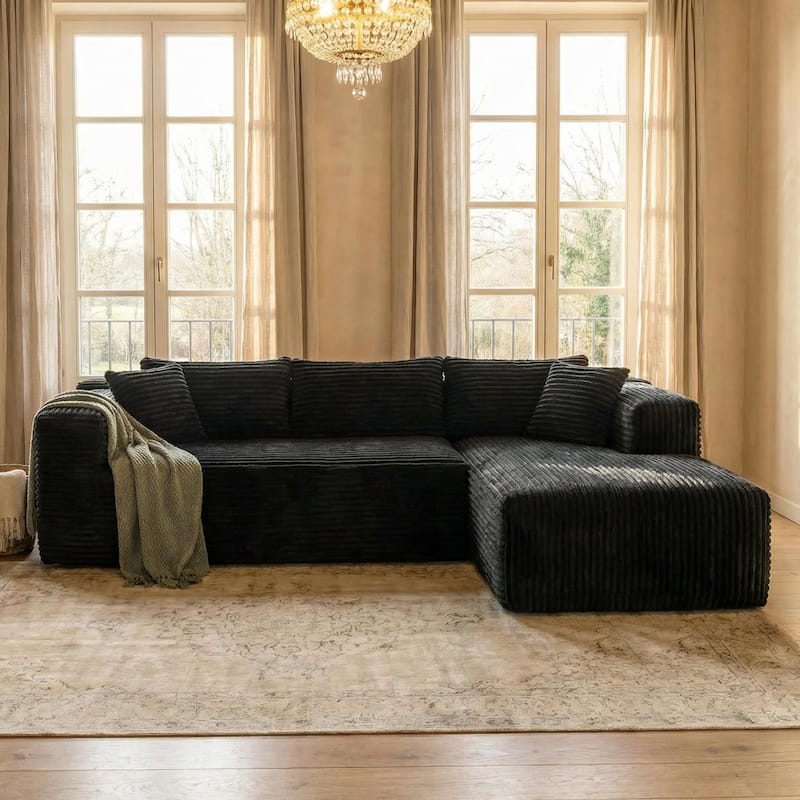 Black L-Shaped Compressed Foam Sofa – Ready-to-Use Sectional Couch with Chaise
