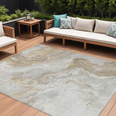 HomeRoots Abstract Modern Rectangle Outdoor Rug