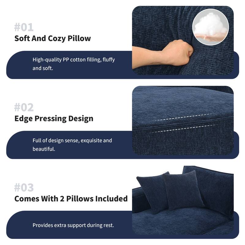111.5" L-Shaped 4-Seater Modular Sofa with Chaise, 2 Pillows, Wrinkle-Resistant Chenille, and All-Sponge Construction