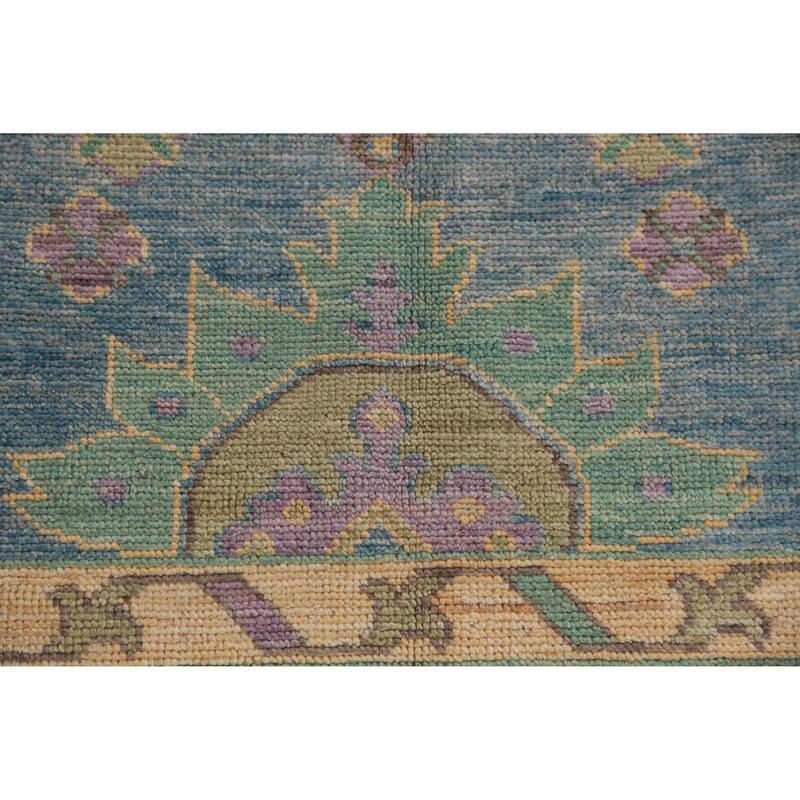 Hand Knotted Oriental 100% Wool Carpet Transitional All-Over Navy Blue & Blues Oushak Area Rug - 11' 7'' X 9' 1''