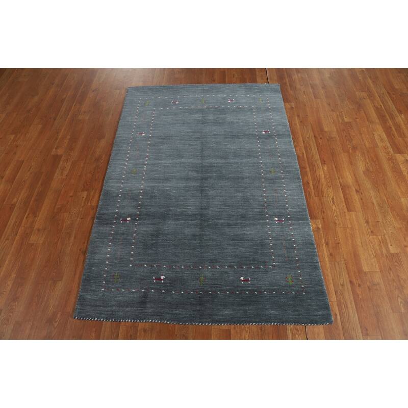 Hand Knotted Oriental 100% Wool Carpet Tribal Tribal Greys & Charcoal Gabbeh Area Rug - 5' 10'' X 3' 11''