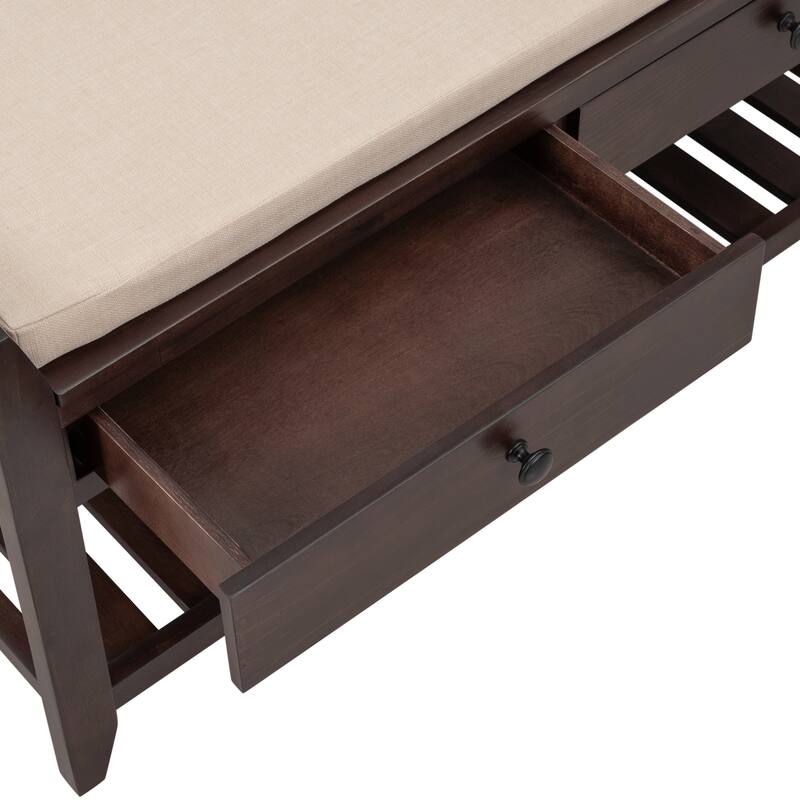 Storage Bench with Cushioned Seat and Drawers