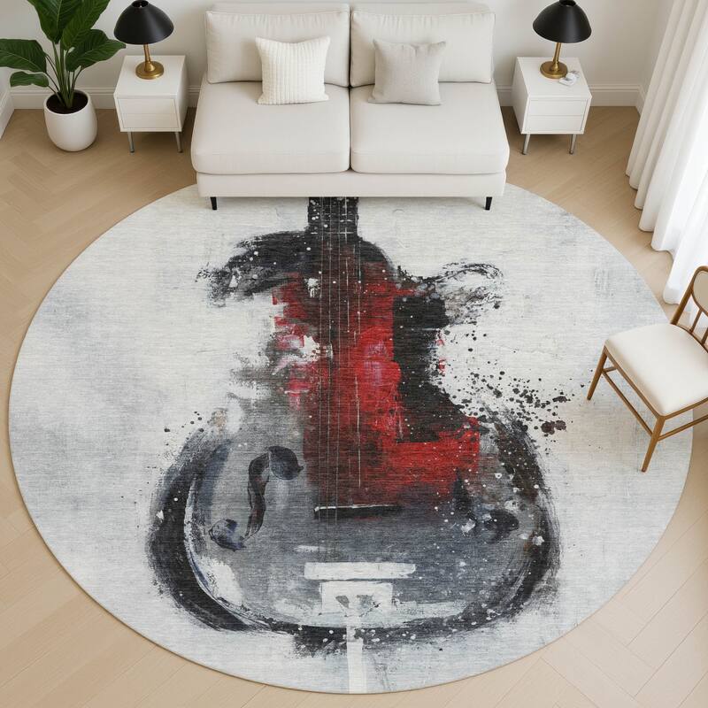 Premium Washable Super Soft Modern Guitar Mayfield Rug - Gray - 8' x 8'