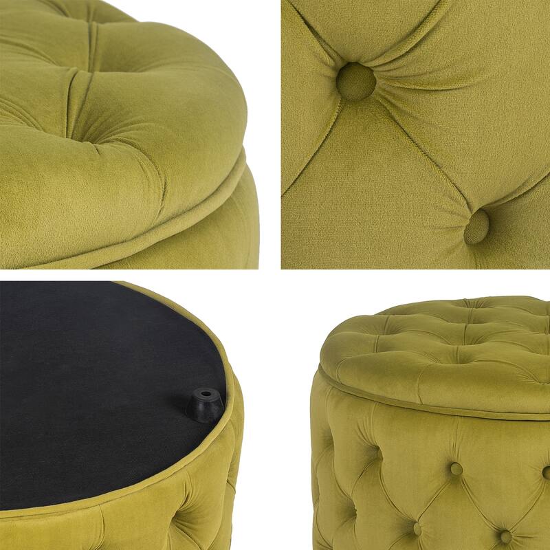 Adeco Round Storage Ottoman Button Tufted Footrest Stool Bench