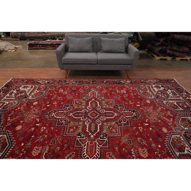 Hand Knotted Oriental 100% Wool Carpet Traditional Medallion Red Heriz Area Rug - 11' 6'' X 8' 2''