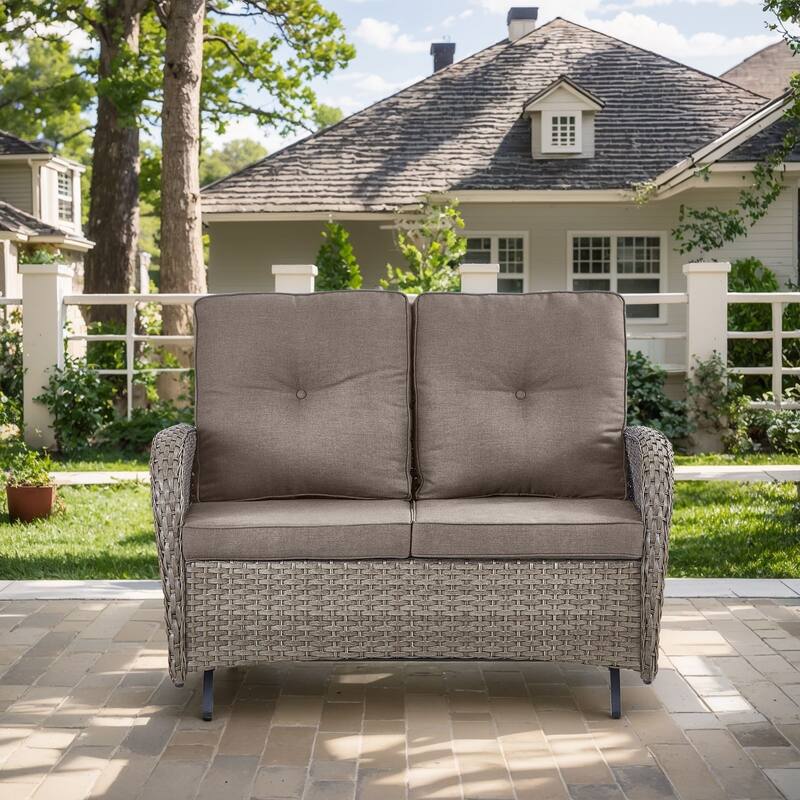 Outdoor Glider Loveseat Patio Sofa Grey-Grey - Grey - Grey - Grey