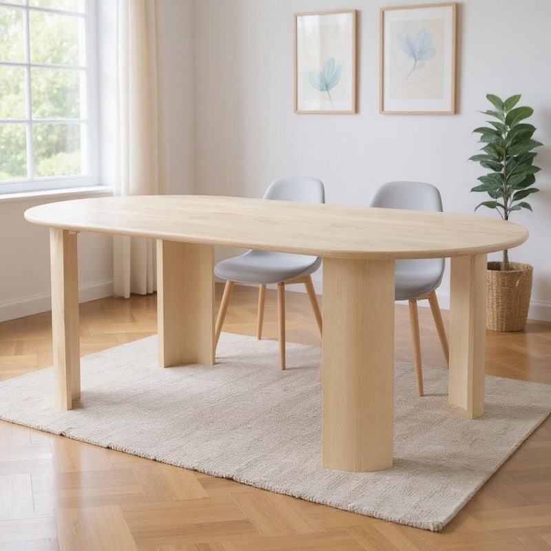 HomeRoots 82" Natural Wood Oval Dining Table - 82.00 in. x 29.90 in. x 40.00 in. - Natural - 82.00 in. x 29.90 in.  x 40.00 in.