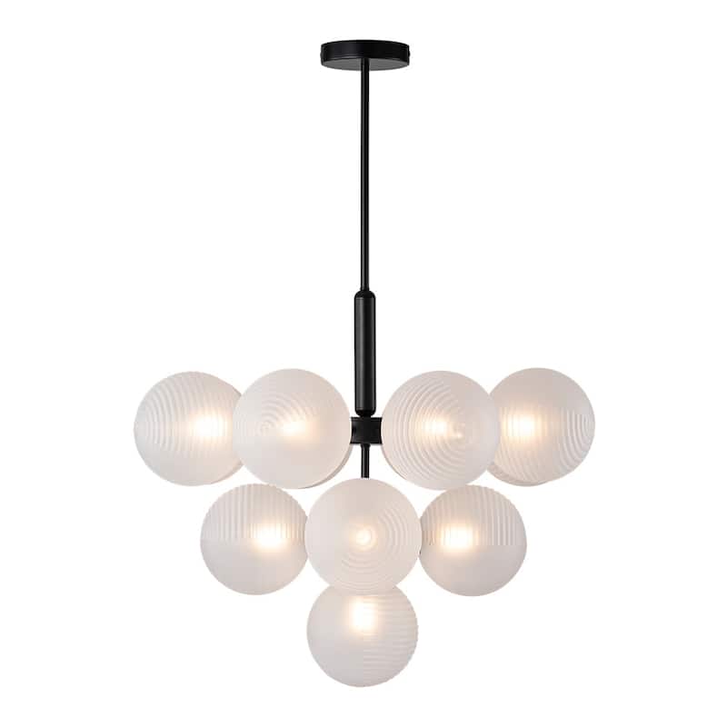 Modern Mid-century Brass Frosted Ribbed Glass Glass Bubble Chandelier